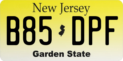 NJ license plate B85DPF