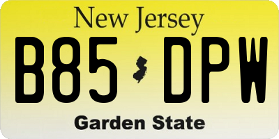 NJ license plate B85DPW