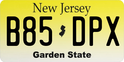 NJ license plate B85DPX