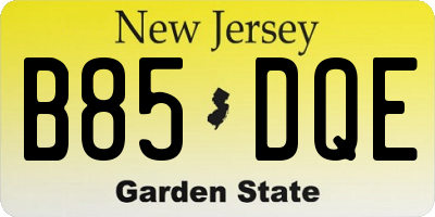 NJ license plate B85DQE