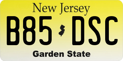 NJ license plate B85DSC