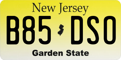 NJ license plate B85DSO