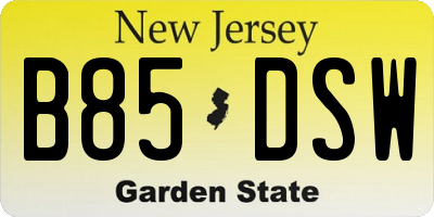 NJ license plate B85DSW