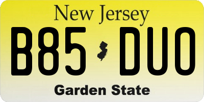 NJ license plate B85DUO