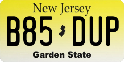 NJ license plate B85DUP