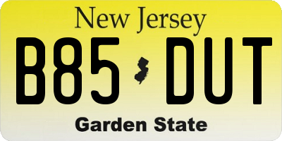 NJ license plate B85DUT