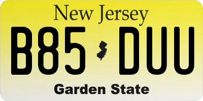NJ license plate B85DUU