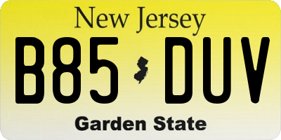 NJ license plate B85DUV