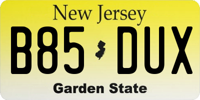 NJ license plate B85DUX