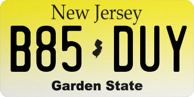 NJ license plate B85DUY