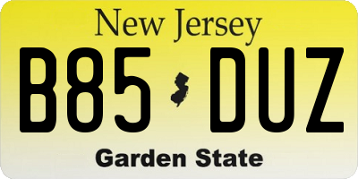 NJ license plate B85DUZ