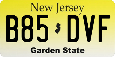 NJ license plate B85DVF