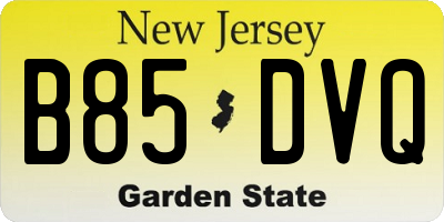 NJ license plate B85DVQ