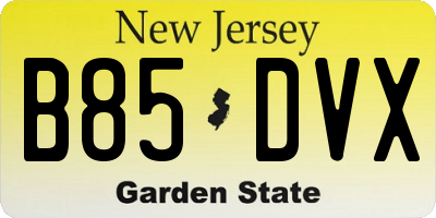 NJ license plate B85DVX