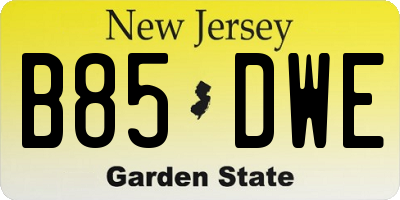 NJ license plate B85DWE
