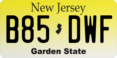 NJ license plate B85DWF