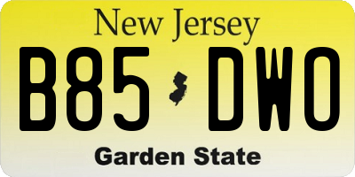 NJ license plate B85DWO