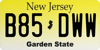 NJ license plate B85DWW