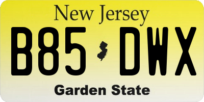 NJ license plate B85DWX