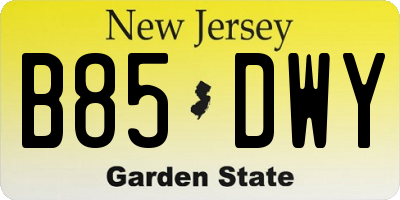 NJ license plate B85DWY