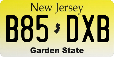 NJ license plate B85DXB