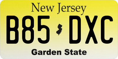 NJ license plate B85DXC