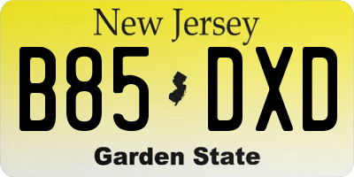 NJ license plate B85DXD