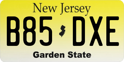 NJ license plate B85DXE