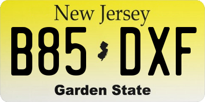 NJ license plate B85DXF