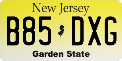 NJ license plate B85DXG