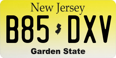 NJ license plate B85DXV