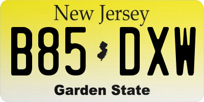 NJ license plate B85DXW