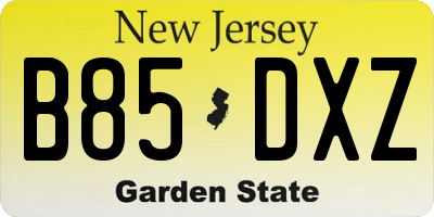 NJ license plate B85DXZ