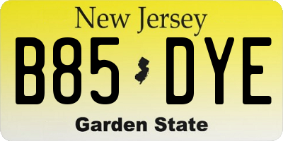 NJ license plate B85DYE