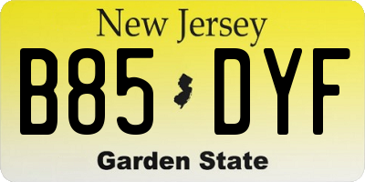 NJ license plate B85DYF