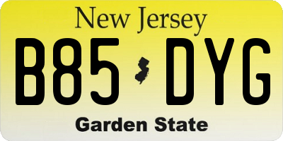 NJ license plate B85DYG