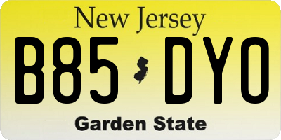 NJ license plate B85DYO