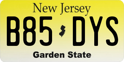 NJ license plate B85DYS