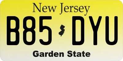 NJ license plate B85DYU