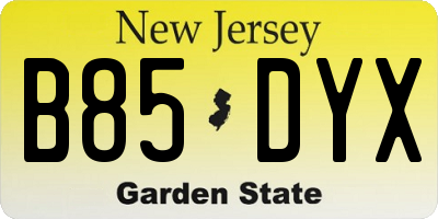 NJ license plate B85DYX