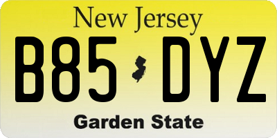 NJ license plate B85DYZ