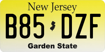NJ license plate B85DZF