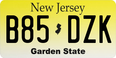 NJ license plate B85DZK