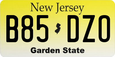 NJ license plate B85DZO