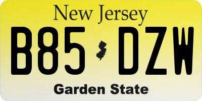 NJ license plate B85DZW