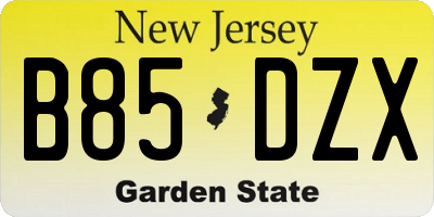 NJ license plate B85DZX