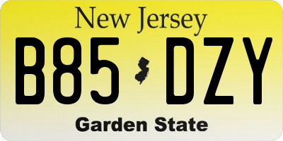 NJ license plate B85DZY