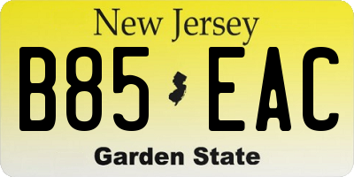 NJ license plate B85EAC
