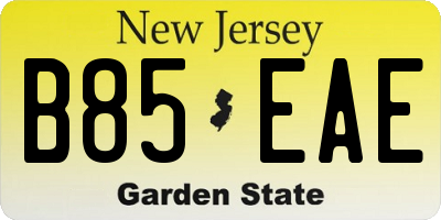 NJ license plate B85EAE