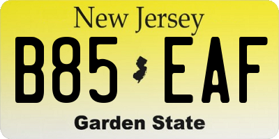 NJ license plate B85EAF